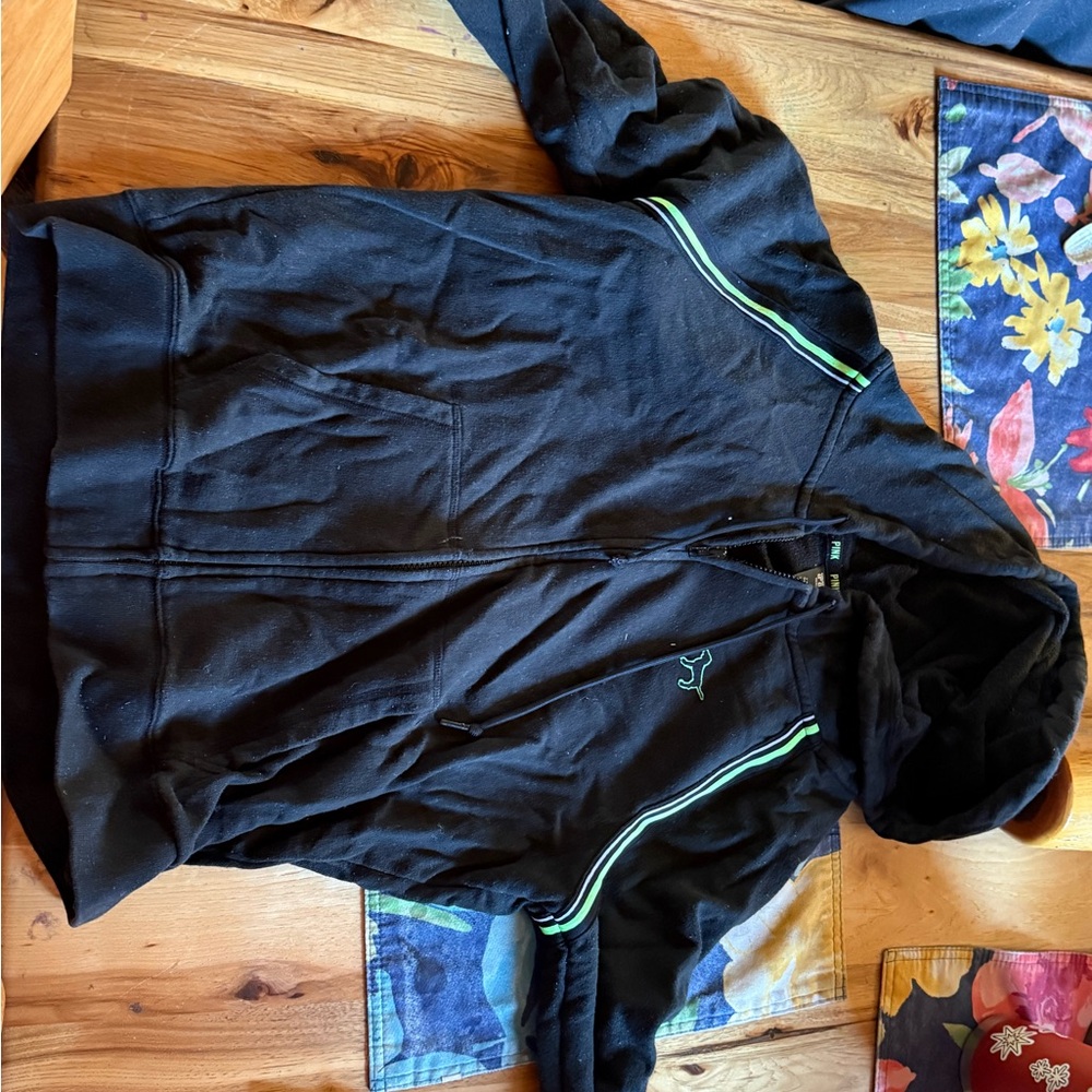 PINK Victoria's Secret Black Jacket with Green Trim